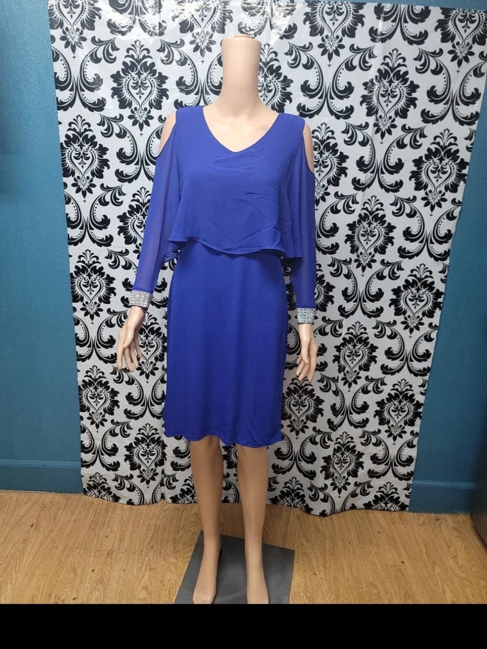 Glamour Royal Blue Cold-Shoulder Overlay Dress